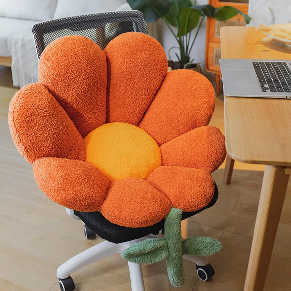 vctops Flower Shaped Seat Pads Fuzzy Fluffy Chair Pad Floral Seat Cushions Girls Chair Cushions for Kids Room Bedroom Living Room Office Car (Orange A, 24" Hx26 W)