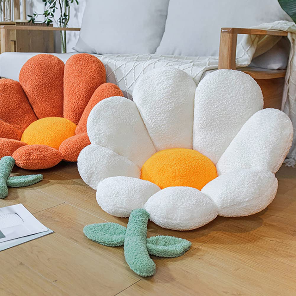 vctops Flower Shaped Seat Pads Fuzzy Fluffy Chair Pad Floral Seat Cushions Girls Chair Cushions for Kids Room Bedroom Living Room Office Car (Orange A, 24" Hx26 W)