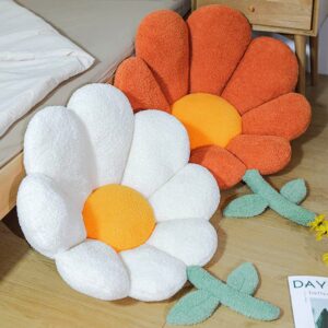 vctops Flower Shaped Seat Pads Fuzzy Fluffy Chair Pad Floral Seat Cushions Girls Chair Cushions for Kids Room Bedroom Living Room Office Car (Orange A, 24" Hx26 W)