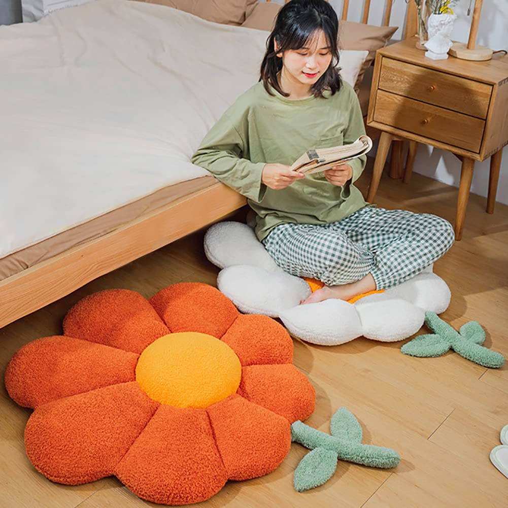 vctops Flower Shaped Seat Pads Fuzzy Fluffy Chair Pad Floral Seat Cushions Girls Chair Cushions for Kids Room Bedroom Living Room Office Car (Orange A, 24" Hx26 W)