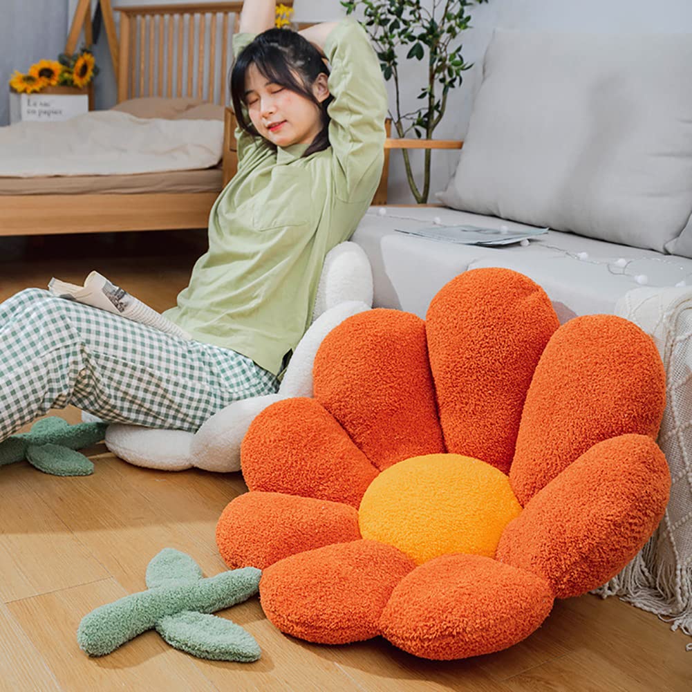 vctops Flower Shaped Seat Pads Fuzzy Fluffy Chair Pad Floral Seat Cushions Girls Chair Cushions for Kids Room Bedroom Living Room Office Car (Orange A, 24" Hx26 W)