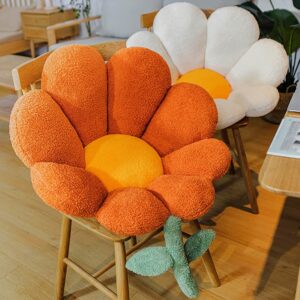 vctops Flower Shaped Seat Pads Fuzzy Fluffy Chair Pad Floral Seat Cushions Girls Chair Cushions for Kids Room Bedroom Living Room Office Car (Orange A, 24" Hx26 W)