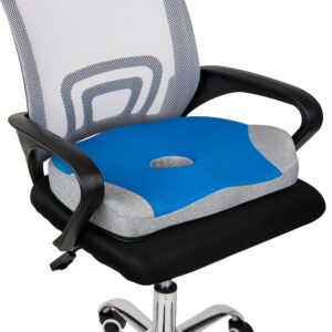 mind reader office chair cushion, ergonomic, orthopedic, portable, car, memory foam, 18.25" l x 14.25" w x 2.75" h, blue/gray