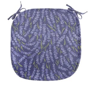 lunarable lavender chair seating cushion, healing aromatic herbs on dark background with olive green stems, anti-slip seat padding for kitchen & patio, 16"x16", blue violet night blue