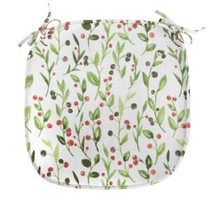 Lunarable Floral Chair Seating Cushion Set of 2, Watercolor Cherry Bloom Branches Leaf Field Fruit Print, Anti-Slip Seat Padding for Kitchen & Patio, 16"x16", Lime and Fern Green Red