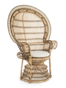 kouboo grand pecock retro peacock chair in rattan with seat cushion, natural color, large