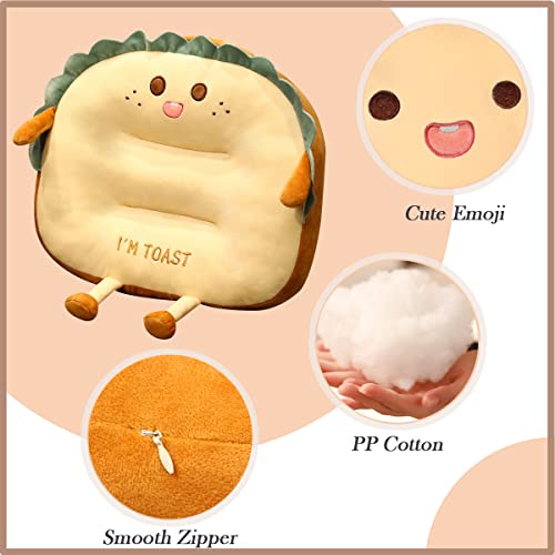 Cartoon Chair Cushion Toast Travel Pillow Nap Pillow Cute Plush Back Cushion Soft Washable Seat Cushion Pad for Car, Office and Home, Happy