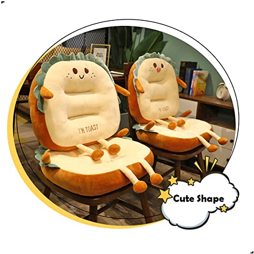 Cartoon Chair Cushion Toast Travel Pillow Nap Pillow Cute Plush Back Cushion Soft Washable Seat Cushion Pad for Car, Office and Home, Happy