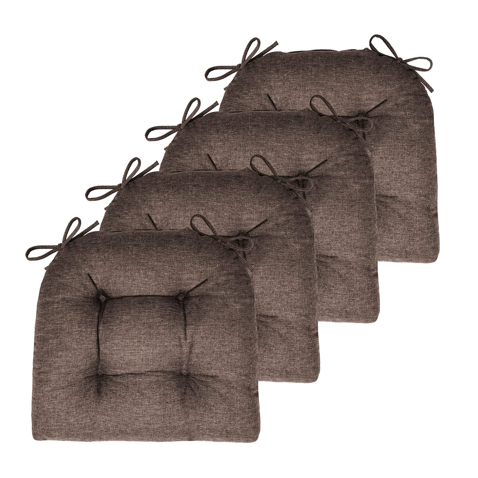 Kyaringtso Chair Cushions for Dining Chairs, 4 Pack Soft and Comfortable Chair Cushions Pads with Ties, Seat Cushions for Kitchen Chairs，Dining Room (4 Pack 17x16, Dark Coffee)