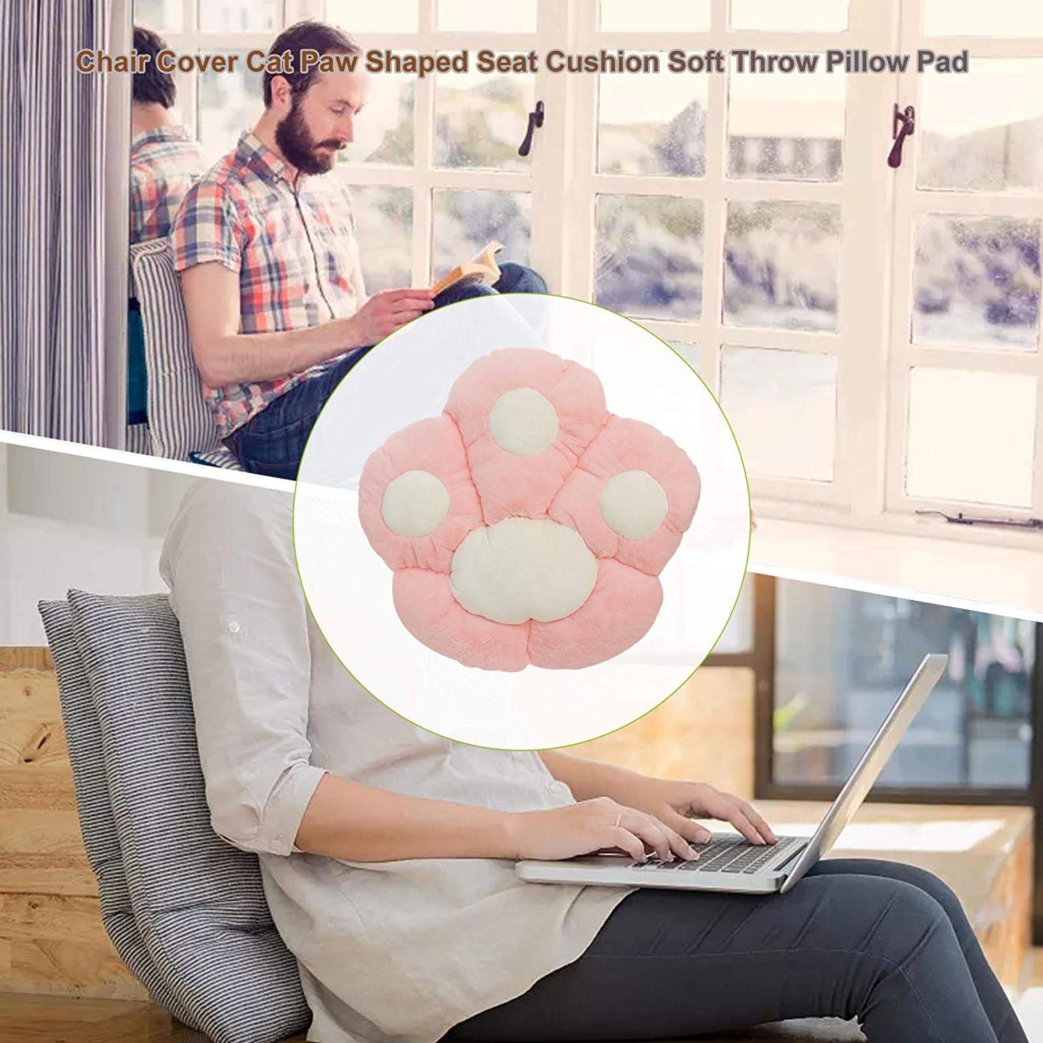 Cute Seat Cushion,Seat Pad,Cat Paw Cushion,Cat Paw Shape Lazy Sofa Office Chair Cushion, Kawaii Plush Floor Mat Seat Cushions for Dining Room Chairs (Pink, 24×28×3.9in)