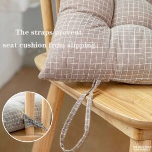 Aomkmi Plaid Floor Pillow Chair Pads with Ties Square Office Cushions Non-Slip Tatami Seats for Office Dining Kitchen Set of 4