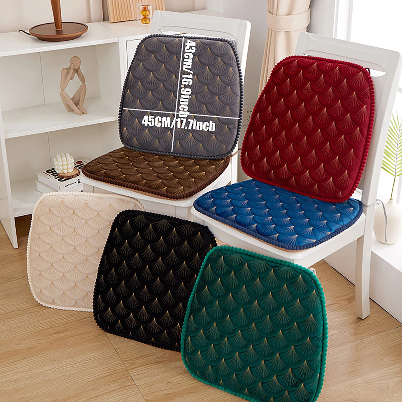 QQXX Dining Chair Cushions with Ties Set of 6,Memory Foam Kitchen Chair Pads,Non Slip Seat Cushion with Machine Washable Cover,Thick U Shaped Chair Cushion for Dining Room Chairs, Office