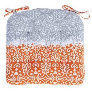 cotton comfortable damask chair pads (set of2) cushions with ties ,handmade thick cotton filling, for dining | office | kitchen | home | living room 16”x16'' (orange)