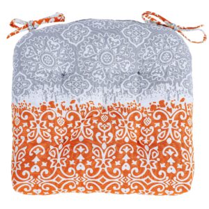 Cotton Comfortable Damask Chair Pads (Set of2) Cushions with Ties ,Handmade Thick Cotton Filling, for Dining | Office | Kitchen | Home | Living Room 16”x16'' (Orange)