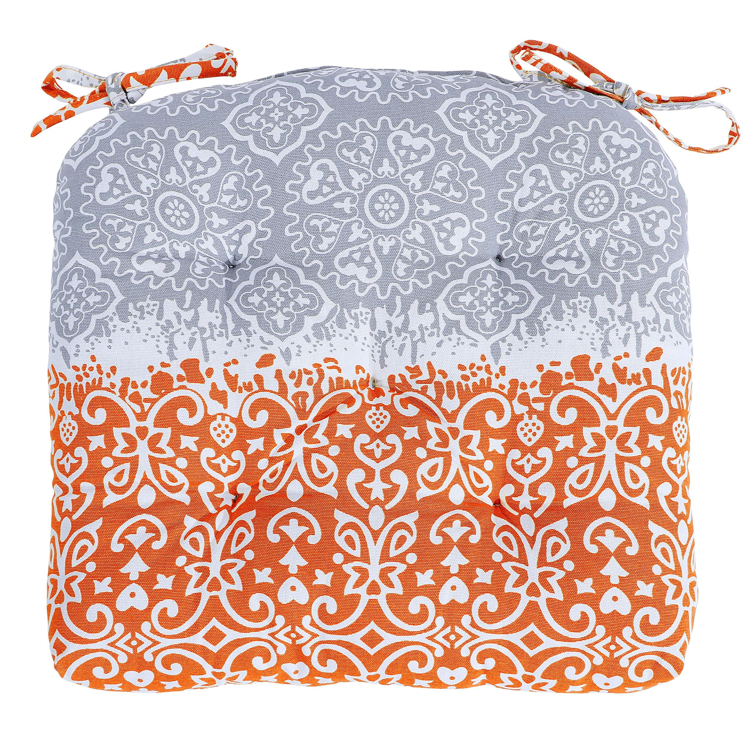 Cotton Comfortable Damask Chair Pads (Set of2) Cushions with Ties ,Handmade Thick Cotton Filling, for Dining | Office | Kitchen | Home | Living Room 16”x16'' (Orange)