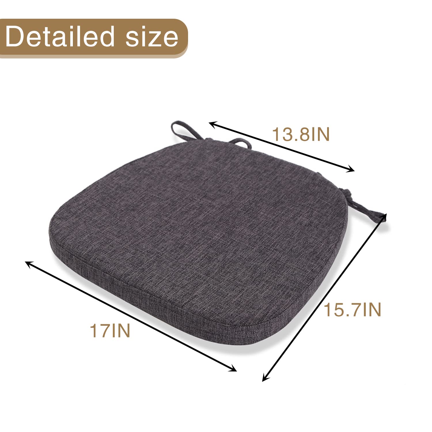 Kimgull Chair Cushions with Ties, Non Slip Chair Pads Set of 4, Thickened Breathable Cover Detachable Seat Cushion, for Kitchen Dining Living Room Office Chair (17x15.7x2In Yellow)