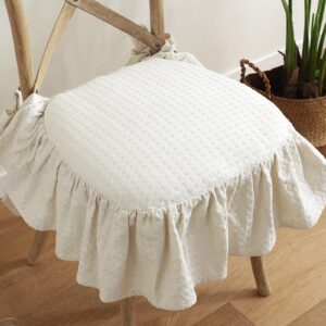 ruffled chair cushions elegant vintage cotton chair pads soft cotton filled seat cushion for farmhouse home kitchen dining chair 17 x 18 inch