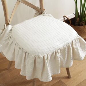 Ruffled Chair Cushions Elegant Vintage Cotton Chair Pads Soft Cotton Filled Seat Cushion for Farmhouse Home Kitchen Dining Chair 17 x 18 inch