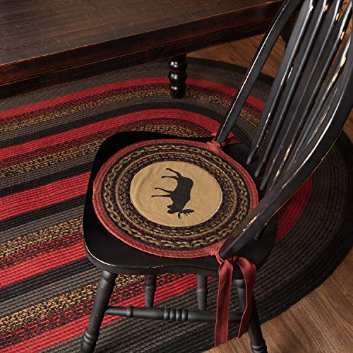 VHC Brands Cumberland Moose Jute Chair Pad with Ties- Lodge Cabin Style for Dining Room Rustic Farmhouse Decor, Set of 6 Pieces