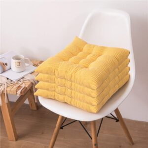 zbh1985 chair pads and seat cushions 4 pack of set with ties comfortable and soft non slip for indoor, dining living room, kitchen (yellow, 40)