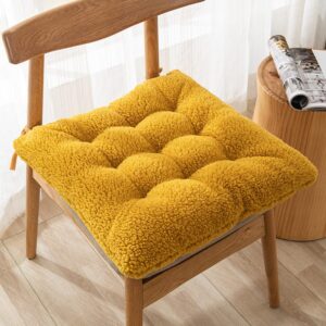 xslive soft fleece chair pad with ties,fluffy thick sherpa wool square seat cushion for winter comfy plush cushion pads for home office chair (yellow,16"x16")
