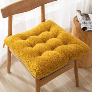 XSlive Soft Fleece Chair Pad with Ties,Fluffy Thick Sherpa Wool Square Seat Cushion for Winter Comfy Plush Cushion Pads for Home Office Chair (Yellow,16"x16")