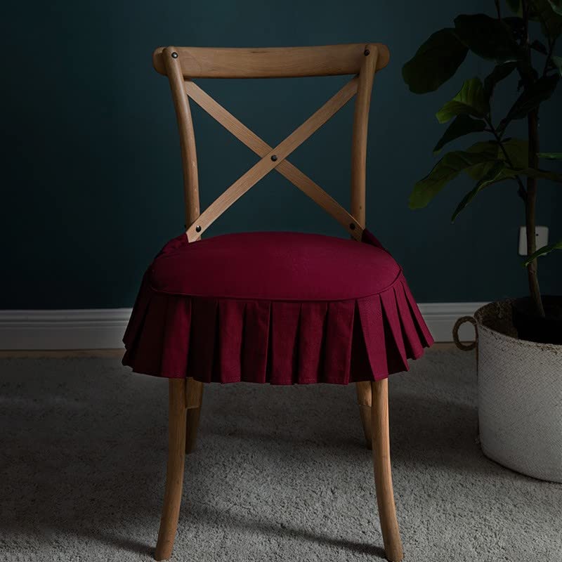 Saacstore Chair Cushion Chair Pad with Ties Non Slip Chair Cushion Covers Solid Color Seat Cover with Cotton Filled and Ruffled Skirt Removable and Washable, Red