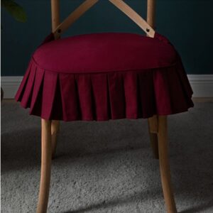 Saacstore Chair Cushion Chair Pad with Ties Non Slip Chair Cushion Covers Solid Color Seat Cover with Cotton Filled and Ruffled Skirt Removable and Washable, Red