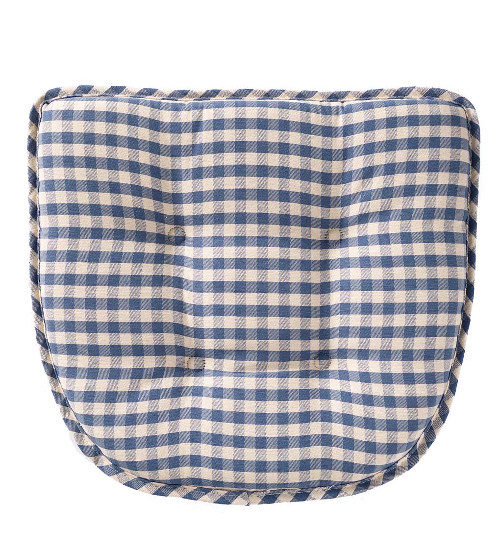 Plow & Hearth Non-Slip Tufted Gingham Chair Pad, 15 L x 16 W x 2 H - Blue