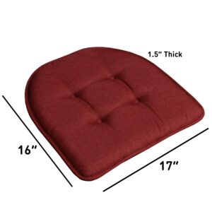 Sweet Home Collection Chair Cushion Memory Foam Pads Tufted Slip Non Skid Rubber Back U-Shaped 17" x 16" Seat Cover, 12 Count (Pack of 1), Wine Burgundy