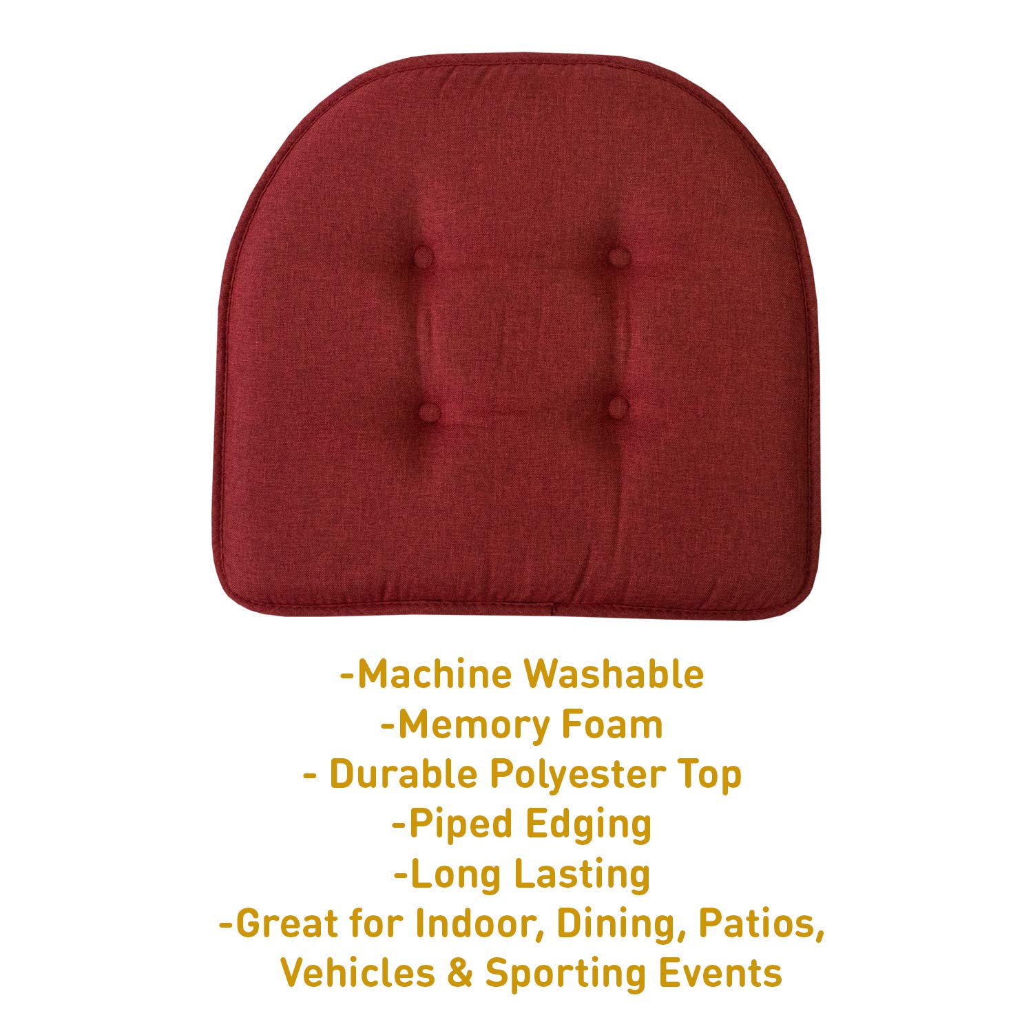 Sweet Home Collection Chair Cushion Memory Foam Pads Tufted Slip Non Skid Rubber Back U-Shaped 17" x 16" Seat Cover, 12 Count (Pack of 1), Wine Burgundy