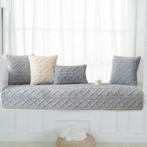 jeogyong boho bay window cushion jacquard pattern farmhouse window seat cushions indoor bedroom bohemian decor soft plush non slip pads bay window bench cushions, 27.55 x 59.05 inches, gray