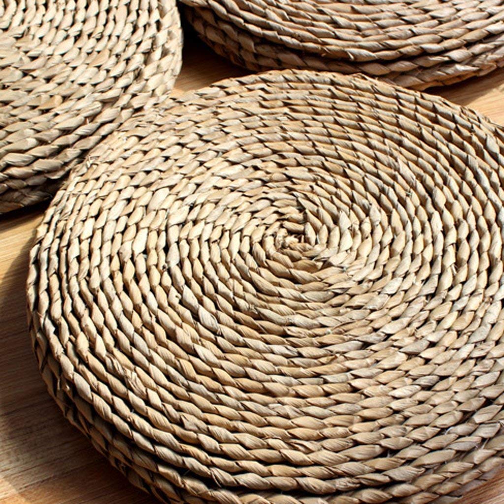 HUAWELL Japanese Traditional Tatami Round Braided Nature Handmade Straw Woven Seat Cushion Yoga Round Mat Zafu Chair Cushion (19.7 Inch)