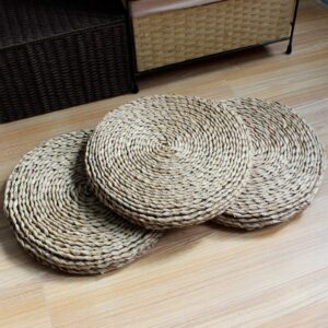 HUAWELL Japanese Traditional Tatami Round Braided Nature Handmade Straw Woven Seat Cushion Yoga Round Mat Zafu Chair Cushion (19.7 Inch)