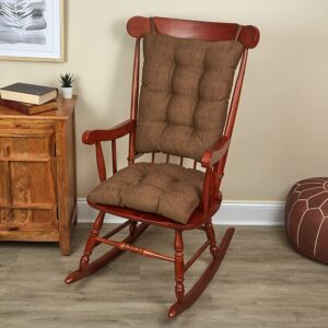 klear vu omega non-slip rocking chair cushion set with thick padding and tufted design, includes seat pad & back pillow with ties for living room rocker, 17x17 inches, 2 piece set, brown