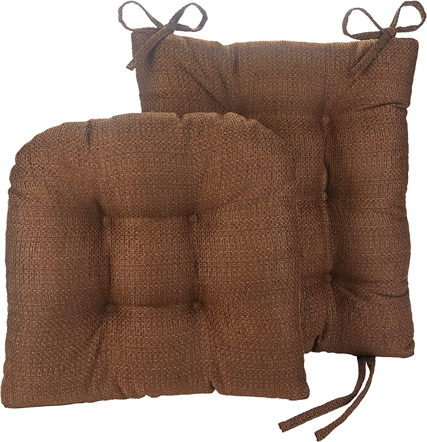 Klear Vu Omega Non-Slip Rocking Chair Cushion Set with Thick Padding and Tufted Design, Includes Seat Pad & Back Pillow with Ties for Living Room Rocker, 17x17 Inches, 2 Piece Set, Brown