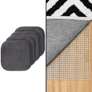 gorilla grip memory foam chair cushions and rug pad gripper, chair pads set of 4 size 16x16 in gray, machine washable, rug pad size 2x3, slip and skid resistant, 2 item bundle