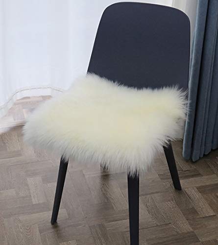 Fur Chair Cushion 20 x 20 inch, Square Fur Seat Cushion, Super Soft Faux Sheepskin Chair Cover Chair Seat Pad, White Fluffy Rug for Children's Room, Dog/Cat Bed Mat, Bedroom, Sofa and More