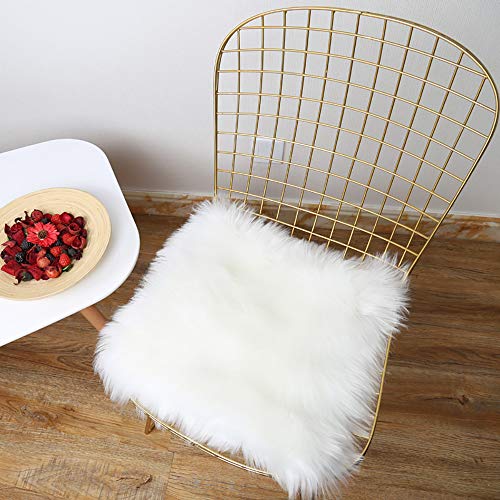 Fur Chair Cushion 20 x 20 inch, Square Fur Seat Cushion, Super Soft Faux Sheepskin Chair Cover Chair Seat Pad, White Fluffy Rug for Children's Room, Dog/Cat Bed Mat, Bedroom, Sofa and More