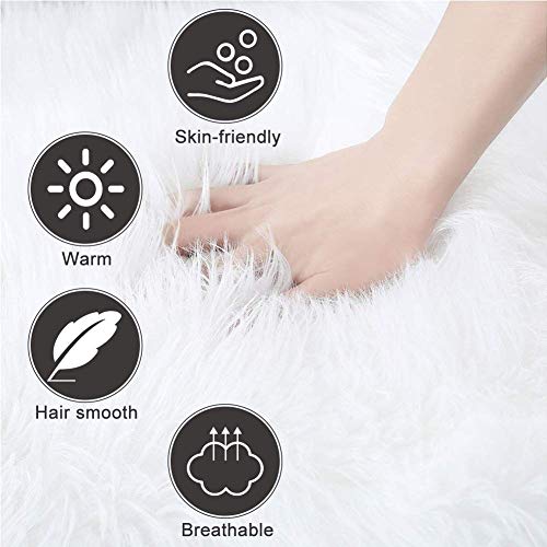 Fur Chair Cushion 20 x 20 inch, Square Fur Seat Cushion, Super Soft Faux Sheepskin Chair Cover Chair Seat Pad, White Fluffy Rug for Children's Room, Dog/Cat Bed Mat, Bedroom, Sofa and More