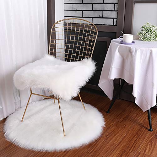 Fur Chair Cushion 20 x 20 inch, Square Fur Seat Cushion, Super Soft Faux Sheepskin Chair Cover Chair Seat Pad, White Fluffy Rug for Children's Room, Dog/Cat Bed Mat, Bedroom, Sofa and More