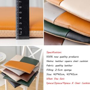(Set of 1/2/4) Leather Square Chair Cushion / Seat Cushion, Durable Soft Office Chair Cushion, Dining Kitchen Chair Pads with Machine Washable Cover, Non-Slip Detachable