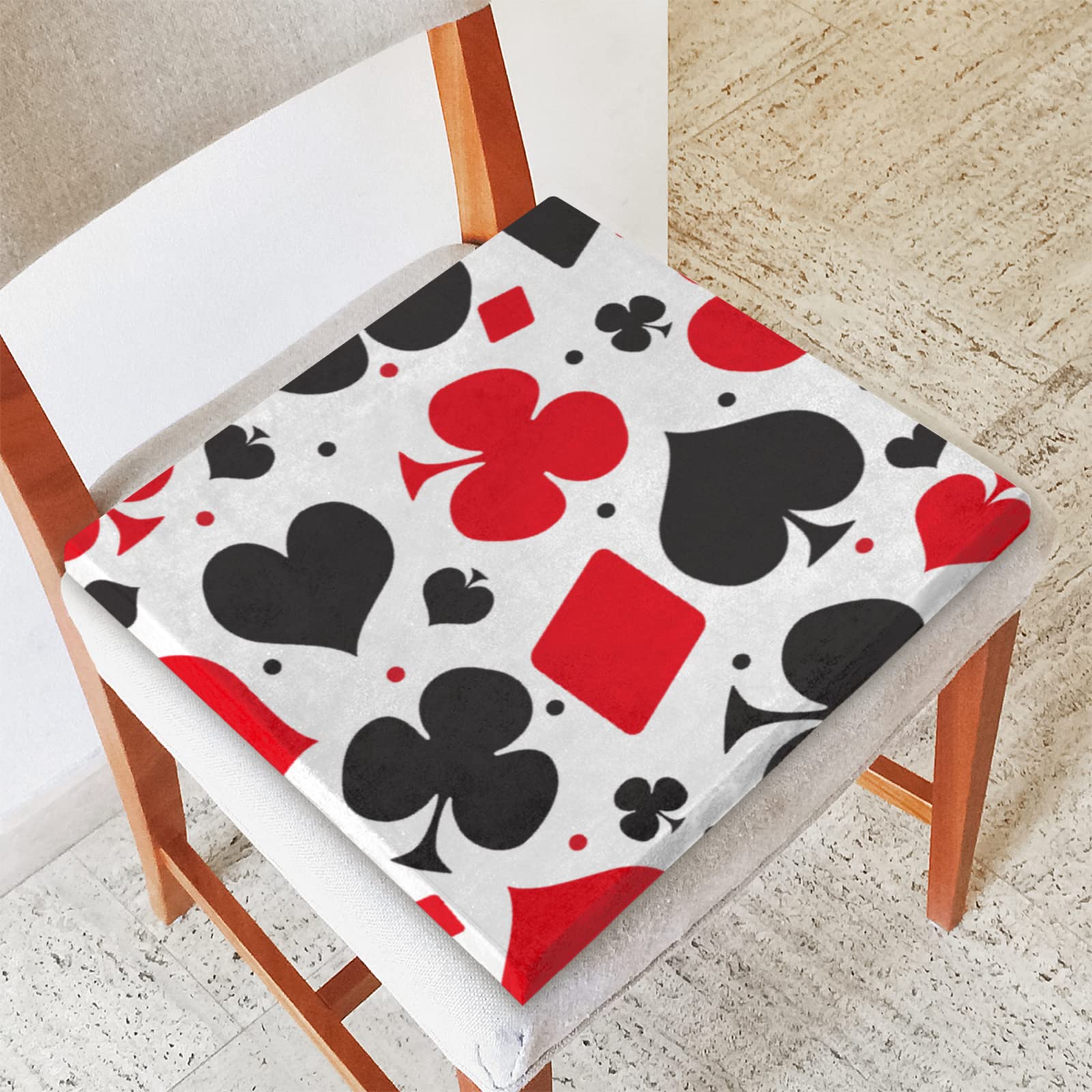 Seat Cushion Playing Card Pattern Memory Foam Chair Cushion Soft Washable Comfortable Chair Pad Squared Seat Cushion with Zipper for Kitchen Office Sofa Home Chair