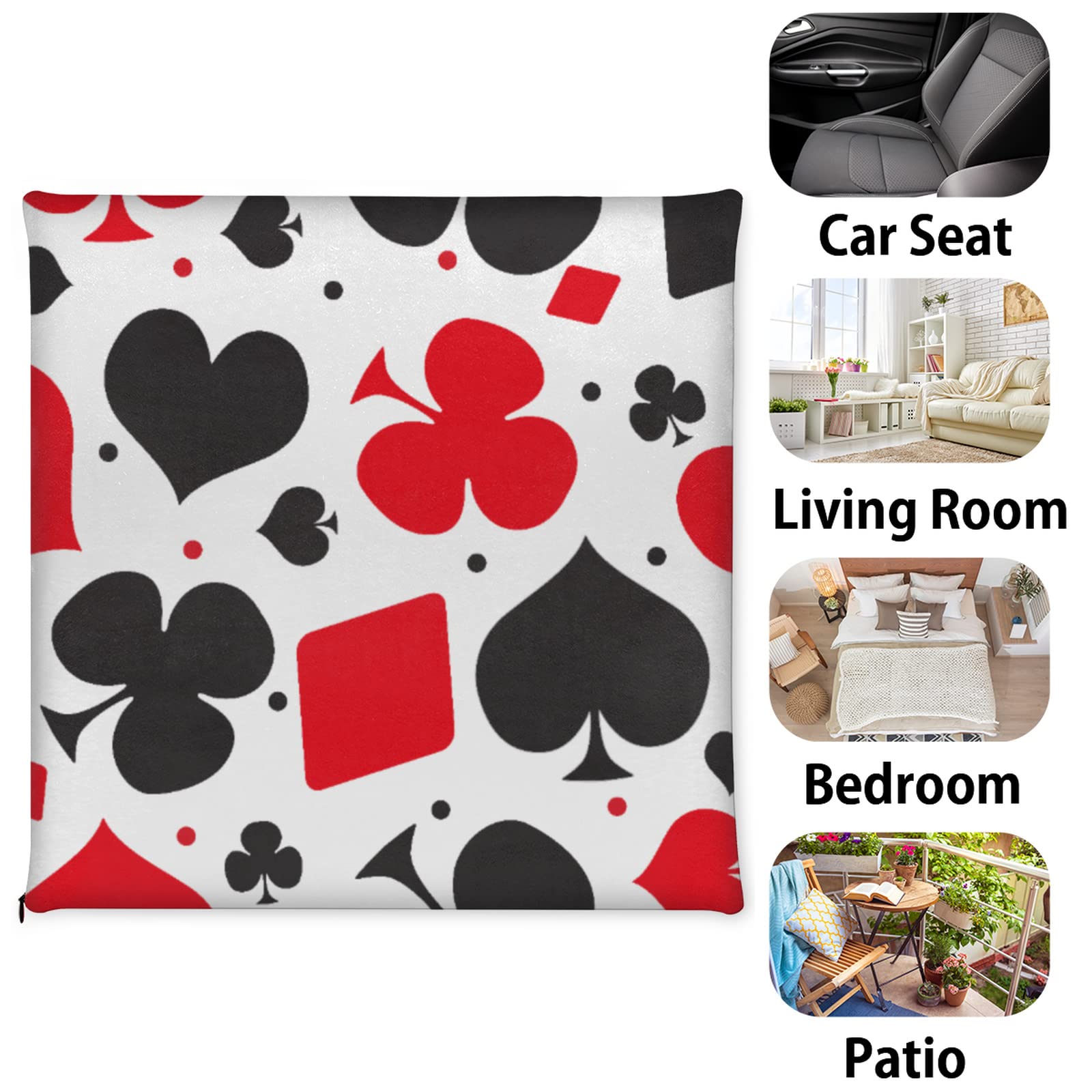 Seat Cushion Playing Card Pattern Memory Foam Chair Cushion Soft Washable Comfortable Chair Pad Squared Seat Cushion with Zipper for Kitchen Office Sofa Home Chair