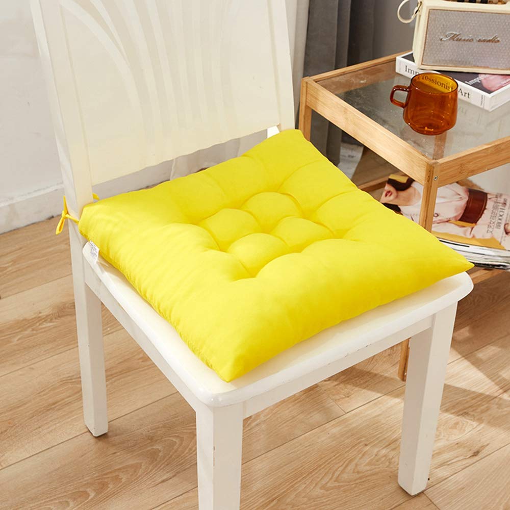 Soft Seat Cushion, Tie On Chair Seat Pad Non-Slip Chair Pad Removable Chair Cushion, Thicken Back Cushion for Garden Kitchen Office(Yellow)