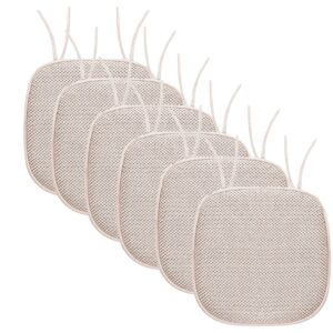 chair cushions for dining chairs 6 pack, office chairs cushions for sofa dining room decor, car seat driver, memory foam pads with ties slip non-skid rubber back rounded square 16" x 16" (beige)
