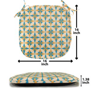 Ambesonne Geometric Chair Seating Cushion, Abstract Geometric Origami Pattern Vintage Illustration Retro Style Print, Anti-Slip Seat Padding for Kitchen & Patio, 16"x16", Orange Teal Cream