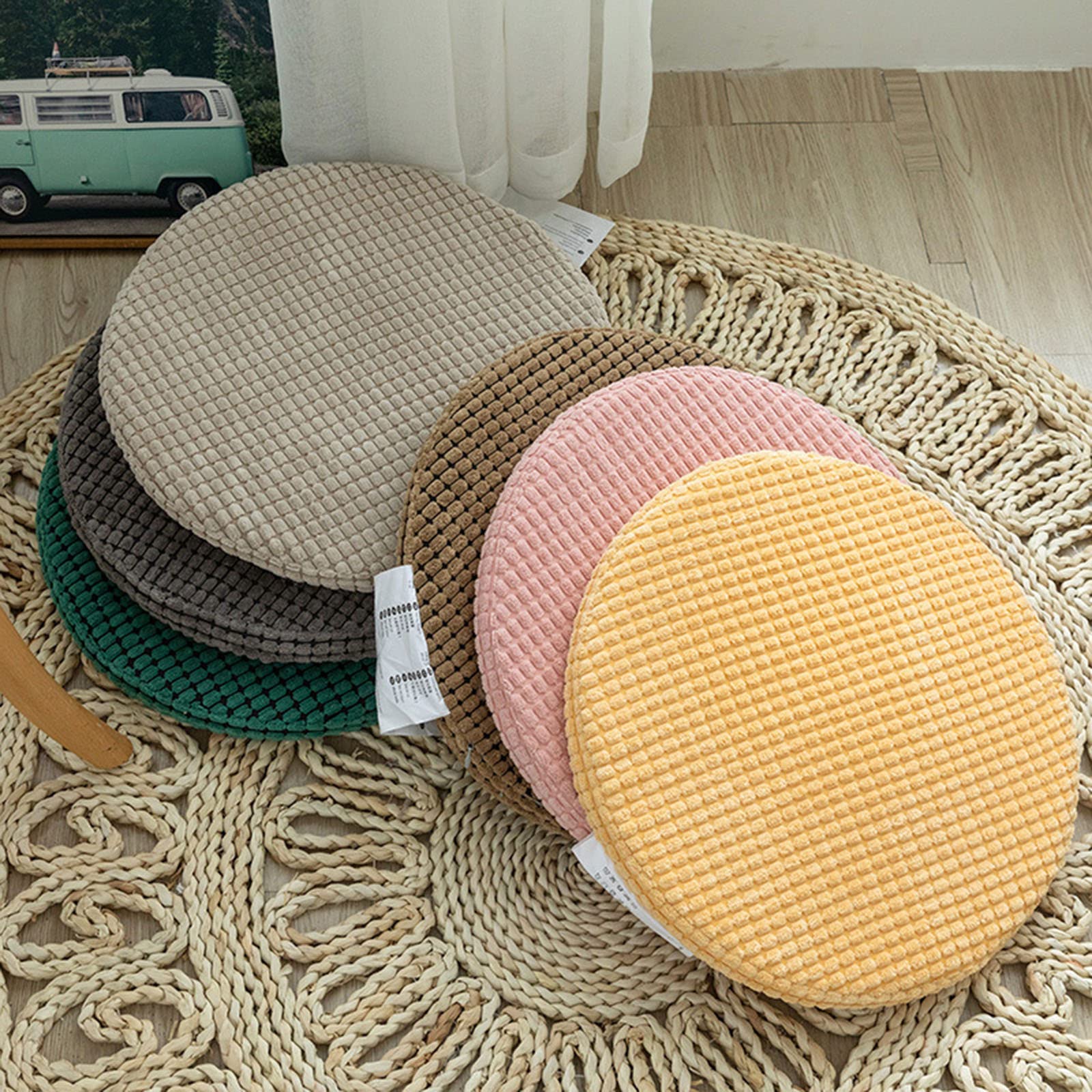 ZTGL 4 Pack Round Non Slip Cushions Seat Kitchen & Dining Office High Stool Chair Pads Memory Foam Seat Bar Pad ,Beige,40x40 cm