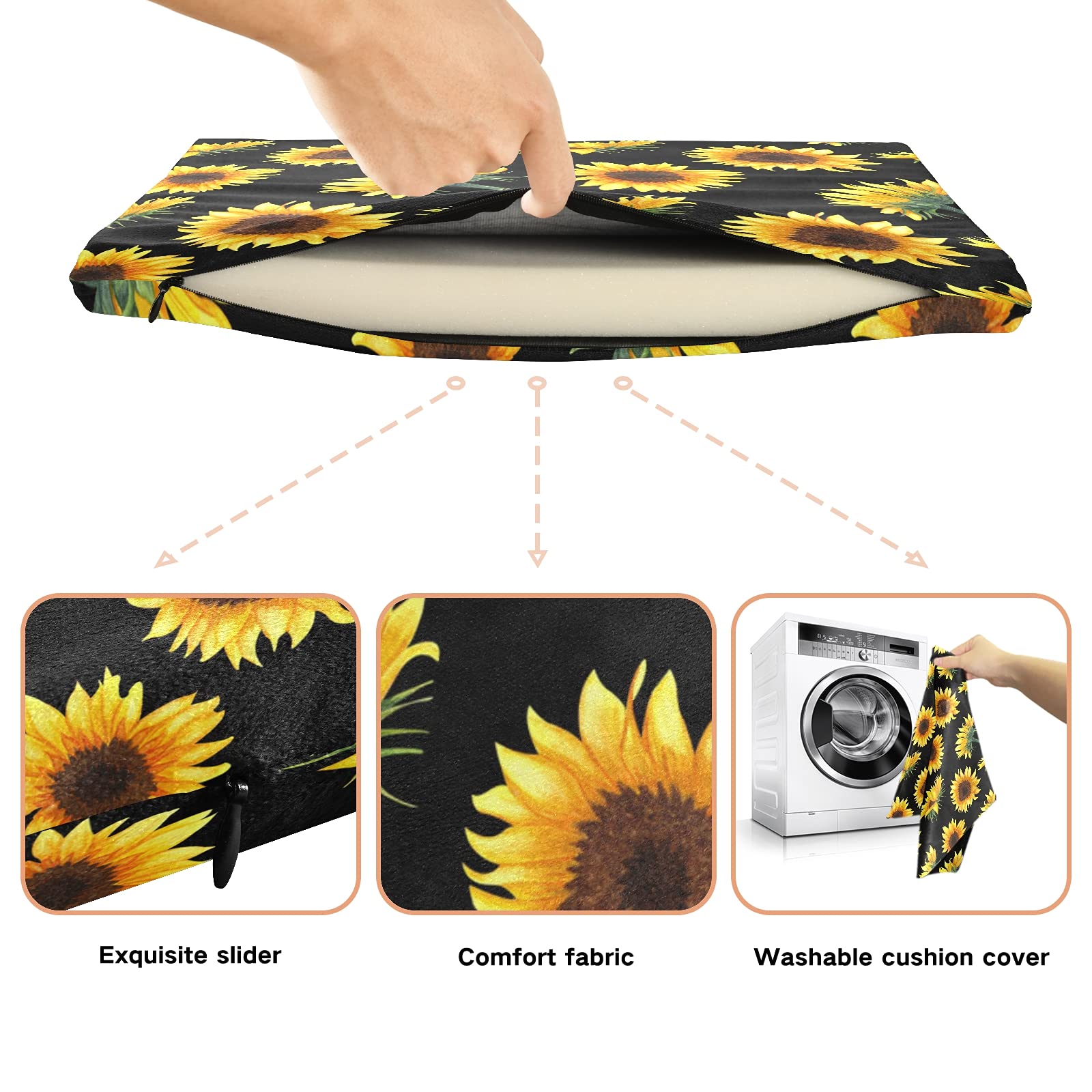 ALAZA Sunflower Print Yellow Floral Chair Pad Seat Cushion for Office Car Outdoor Indoor Kitchen, Soft Memory Foam, Back Pain, Coccyx & Sciatica Relief, 15.7x15.7 in