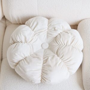 xslive pinch pleat flower shaped chair cushion pintuck soft velvet throw pillow solid color seat cushion pad for kitchen dining office chairs (white,22"x22")